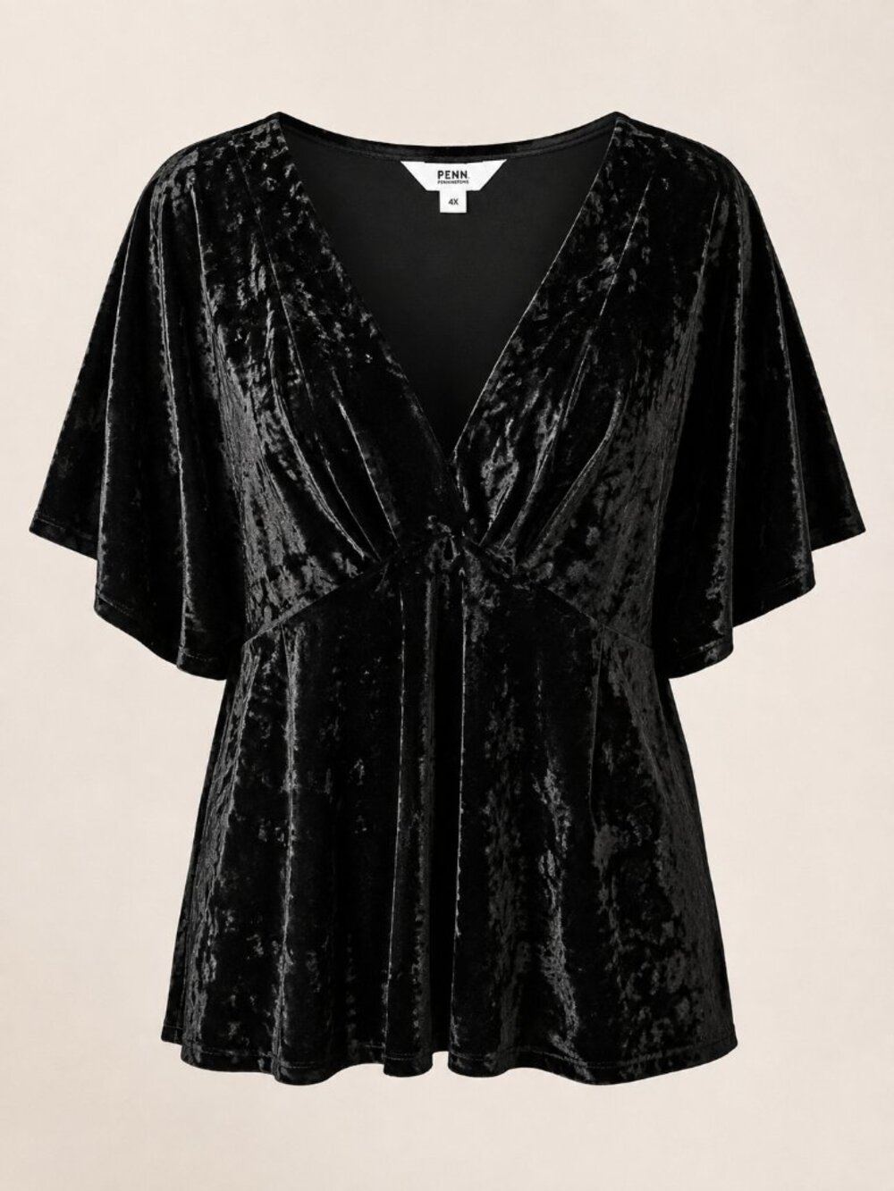 Penningtons 4X Black Velvet Wrap Front Peplum Top Plus Size